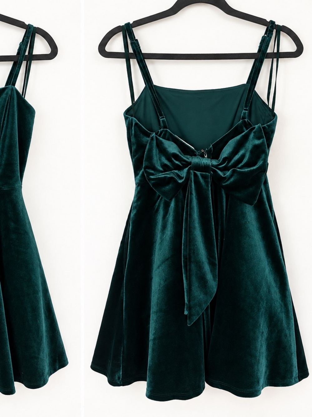 Emerald Velvet Bow-Front Mini Dress